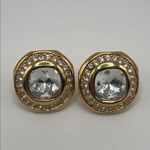 Rare Posts Earrings Signed Trifari Faux Diamond Crystal Gold Tone Vintage